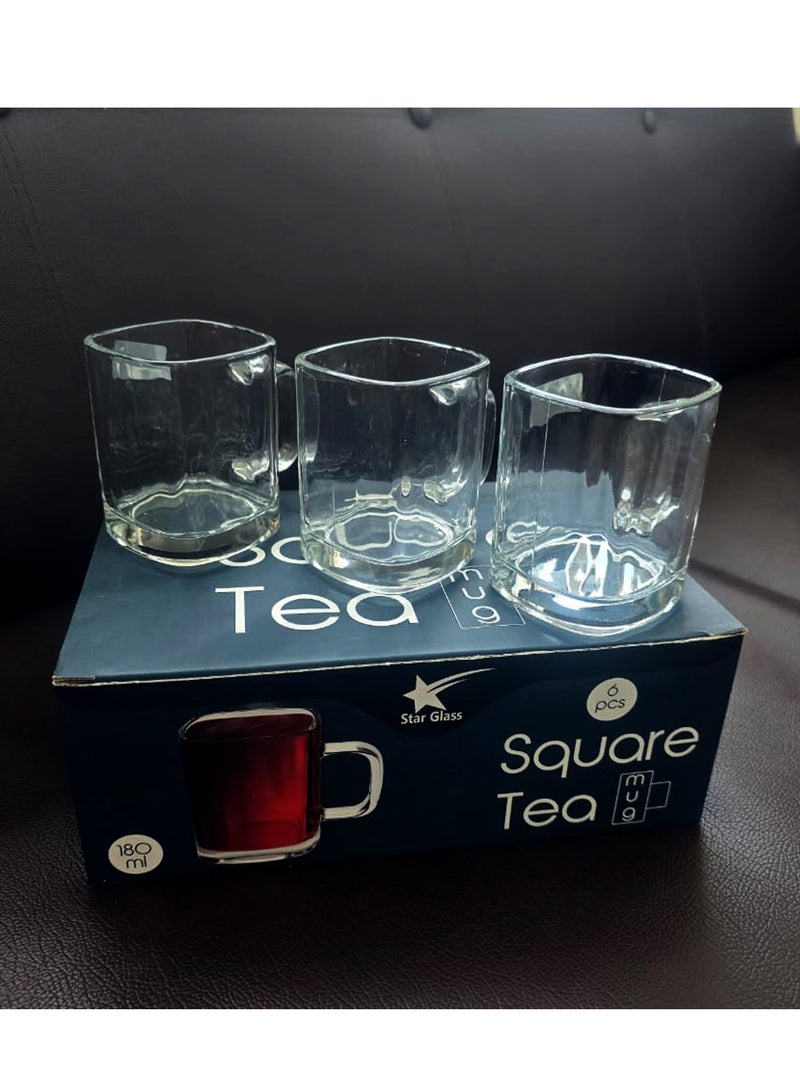 أكواب شاي 180 مل - عبوة من 6 قطع - أكواب إسبرسو زجاجية مربعة شفافة، أكواب، كوب شاي شفاف للمشروبات الساخنة/الباردة - Image 2