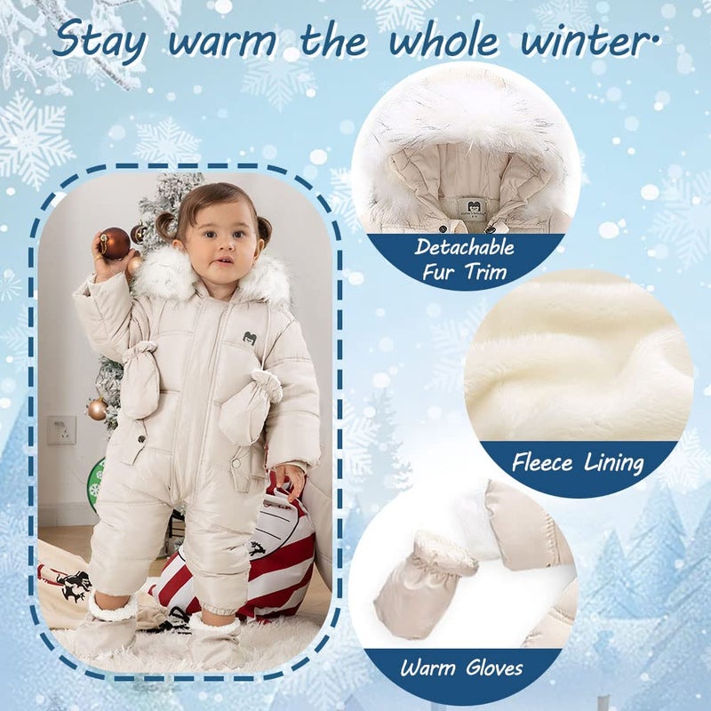 Xifamniy Baby Girls And Boys Snowsuit Winter Suits Jumpsuit Outwear Hooded Footie Snow Suits - Image 4