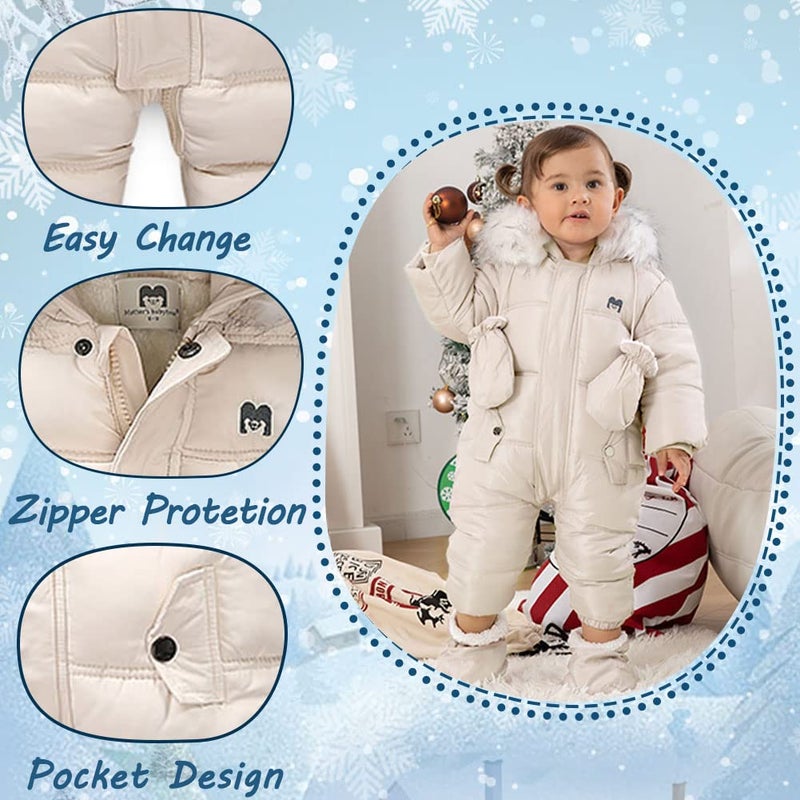 Xifamniy Baby Girls And Boys Snowsuit Winter Suits Jumpsuit Outwear Hooded Footie Snow Suits - Image 3