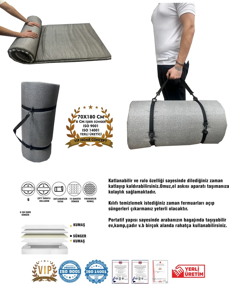 Nelson Vip Camping Bed Camping Mat with Shoulder and Carrying Straps Zippered Camping Mat Tent Mat 70X180X6CM