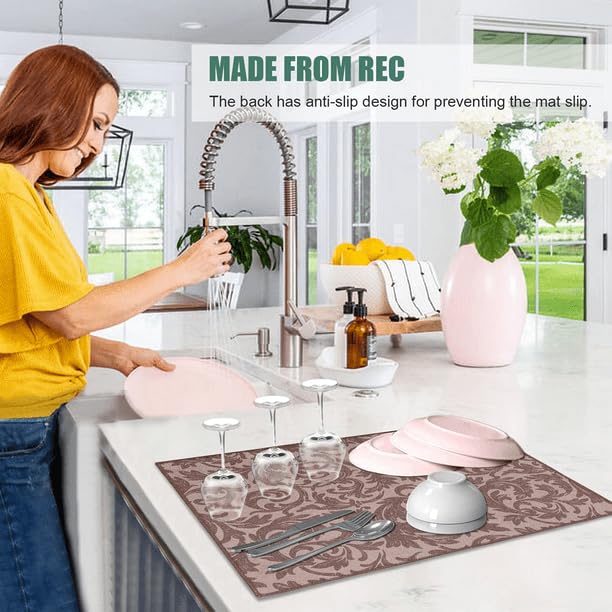 Being One BeingOne Water Absorbent Kitchen mat for Wet Utensils Microfiber Dish Drying Mat for Kitchen Utensils |Dish Splash Proof mat |Kitchen Absorbent draining mat| Reversible (Pack of 2) - Image 4