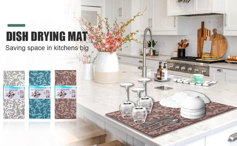 Being One BeingOne Water Absorbent Kitchen mat for Wet Utensils Microfiber Dish Drying Mat for Kitchen Utensils |Dish Splash Proof mat |Kitchen Absorbent draining mat| Reversible (Pack of 2) - Image 3