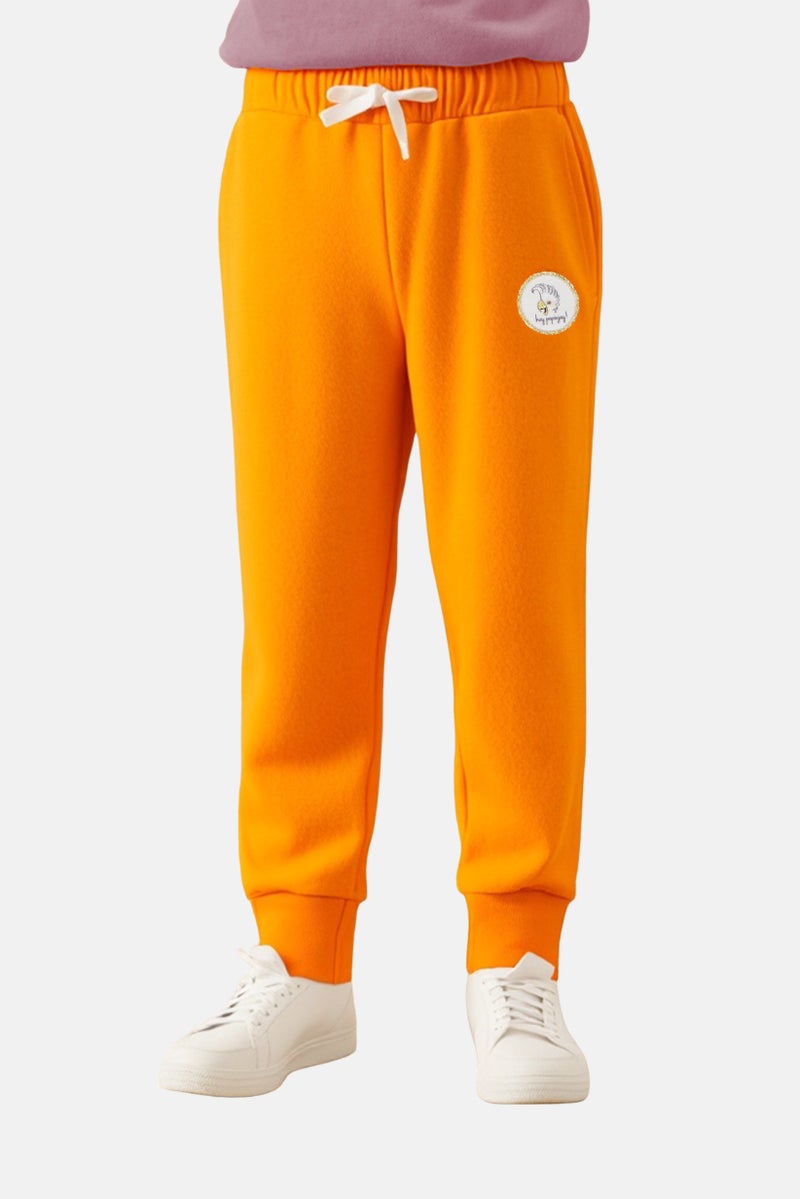 Hey Popinjay سروال جوجر للأطفال الأولاد بشعار العلامة التجارية مع حبل سحب، برتقالي - Image 1