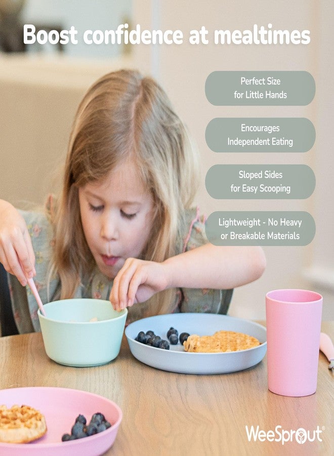 WeeSprout Bamboo Kids Bowls, Set of Four 10 oz Kid-Sized Bamboo Bowls, Dishwasher Safe Kid Bowls (Pastel Blue, Mint, Purple & Pink) - Image 3