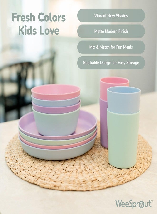 WeeSprout Bamboo Kids Bowls, Set of Four 10 oz Kid-Sized Bamboo Bowls, Dishwasher Safe Kid Bowls (Pastel Blue, Mint, Purple & Pink) - Image 4