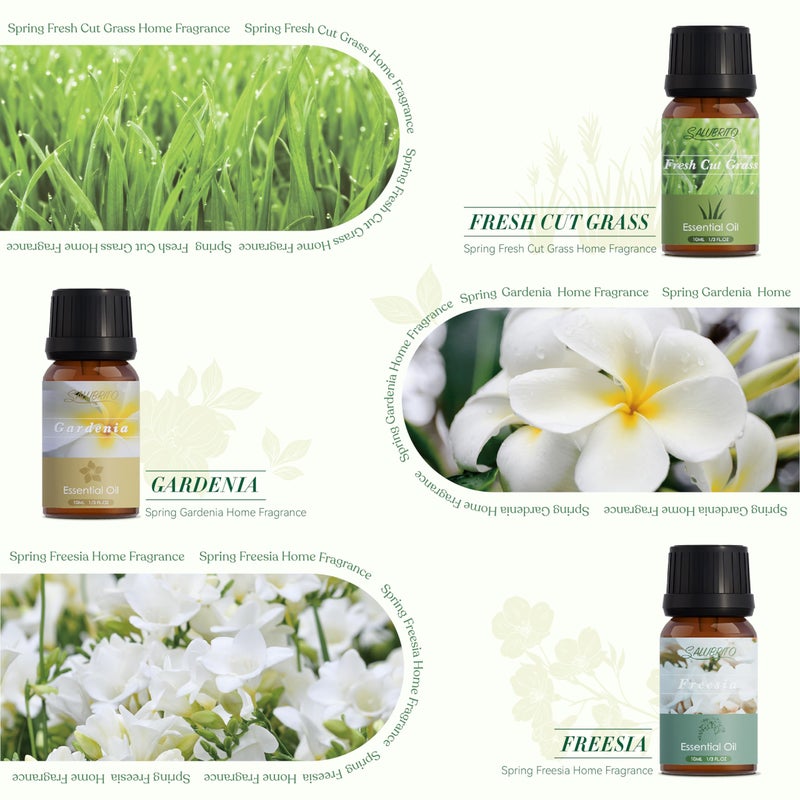 SALUBRITO Spring Fragrance Oils Set, Premium Essential Oils for Diffuser, Candle, Soap Making, After Rain, Gardenia, Fresh Cut Grass, Ocean Breeze, Freesia, Rose Geranium, Strong Scented Oils - Image 3
