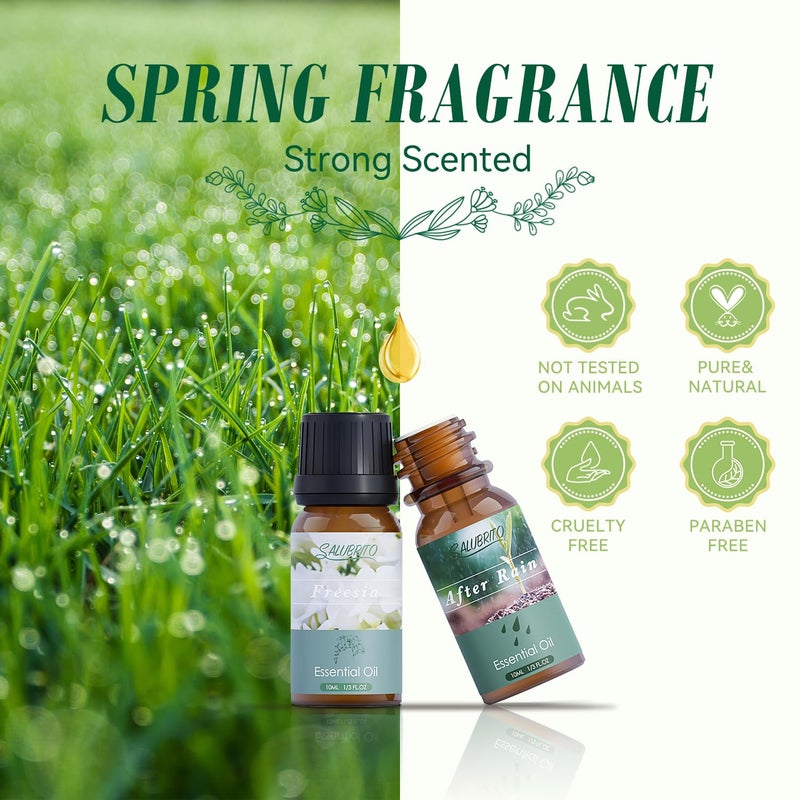 SALUBRITO Spring Fragrance Oils Set, Premium Essential Oils for Diffuser, Candle, Soap Making, After Rain, Gardenia, Fresh Cut Grass, Ocean Breeze, Freesia, Rose Geranium, Strong Scented Oils - Image 2