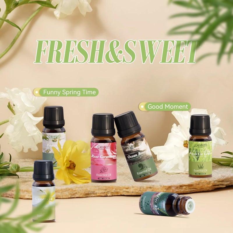 SALUBRITO Spring Fragrance Oils Set, Premium Essential Oils for Diffuser, Candle, Soap Making, After Rain, Gardenia, Fresh Cut Grass, Ocean Breeze, Freesia, Rose Geranium, Strong Scented Oils - Image 5
