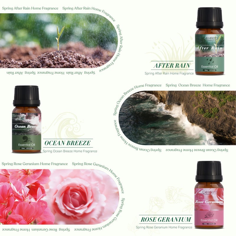 SALUBRITO Spring Fragrance Oils Set, Premium Essential Oils for Diffuser, Candle, Soap Making, After Rain, Gardenia, Fresh Cut Grass, Ocean Breeze, Freesia, Rose Geranium, Strong Scented Oils - Image 4