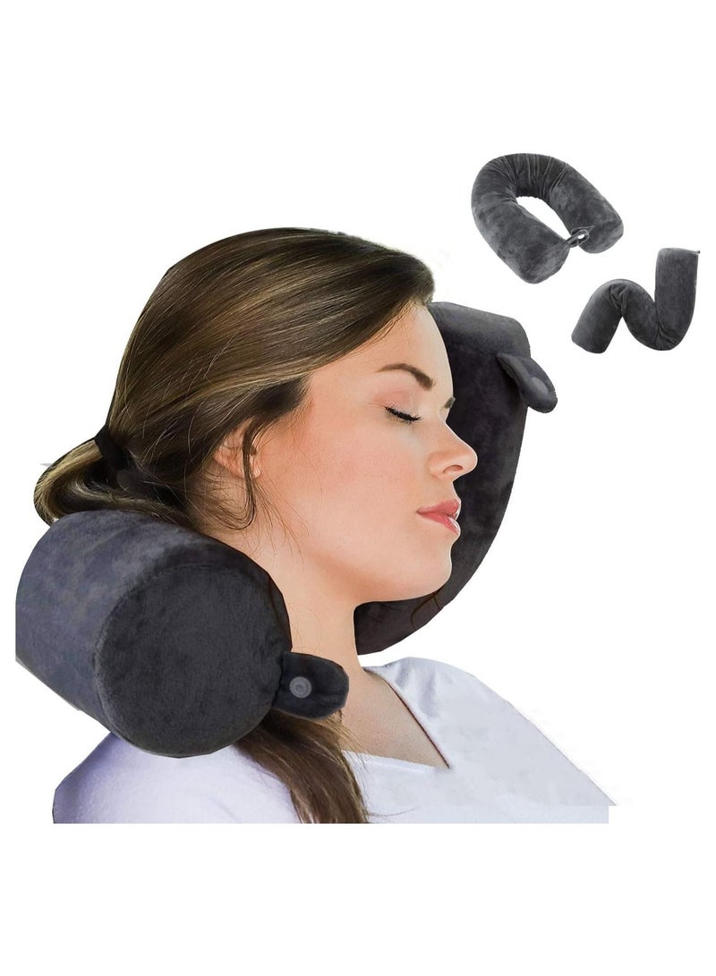 Arabest Twist Memory Foam Travel Pillow, Neck Pillow for Neck, Chin, Lumbar and Leg Support Pain Relief, Adjustable Pillow for Airplane, Car, Home (Black)  - Image 1
