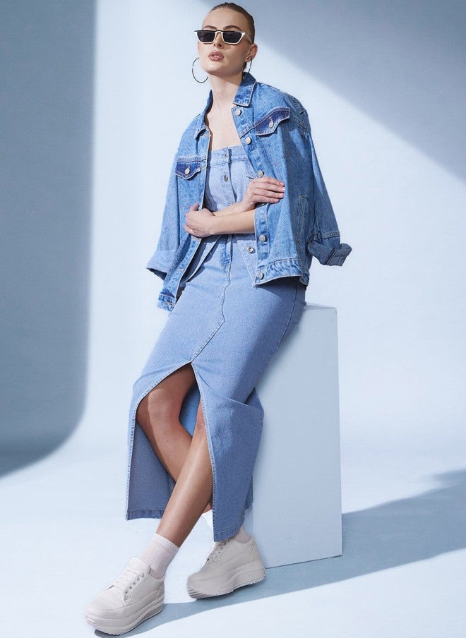 STREET 9 تنورة قلم رصاص جينز أزرق نسائية - Image 4