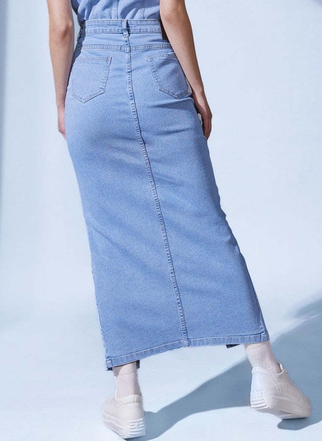 STREET 9 تنورة قلم رصاص جينز أزرق نسائية - Image 3