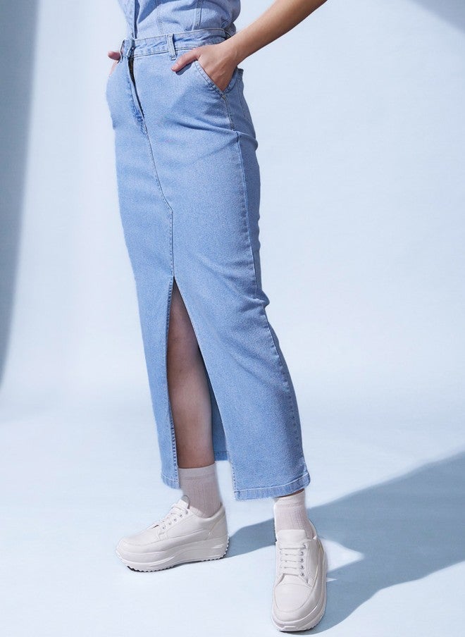 STREET 9 تنورة قلم رصاص جينز أزرق نسائية - Image 2