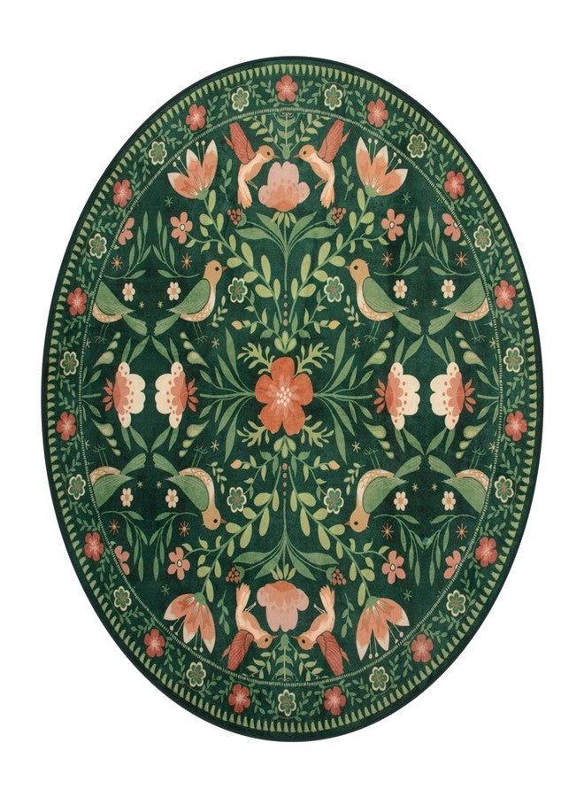 Moynesa Floral Bird Round Rug 6ft Washable Circle Rug Non Slip,Modern Cottage Green Area Rugs for Bedroom Reading Coner,Farmhouse Living Dining Room Aesthetic Carpet Vintage Home Decor - Image 2