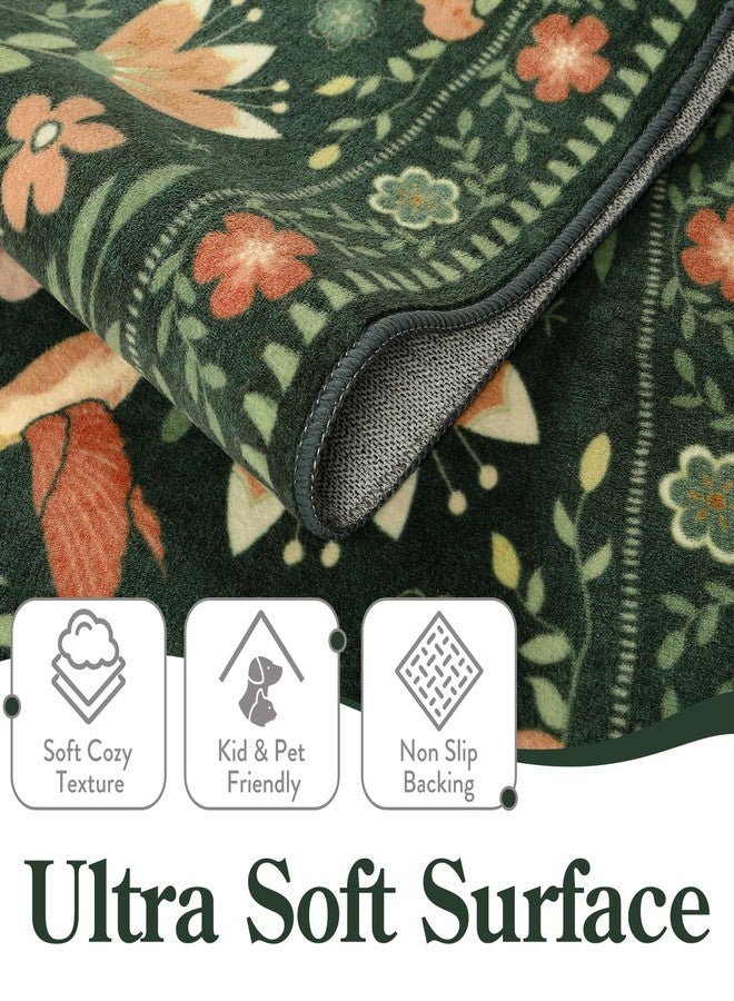 Moynesa Floral Bird Round Rug 6ft Washable Circle Rug Non Slip,Modern Cottage Green Area Rugs for Bedroom Reading Coner,Farmhouse Living Dining Room Aesthetic Carpet Vintage Home Decor - Image 5