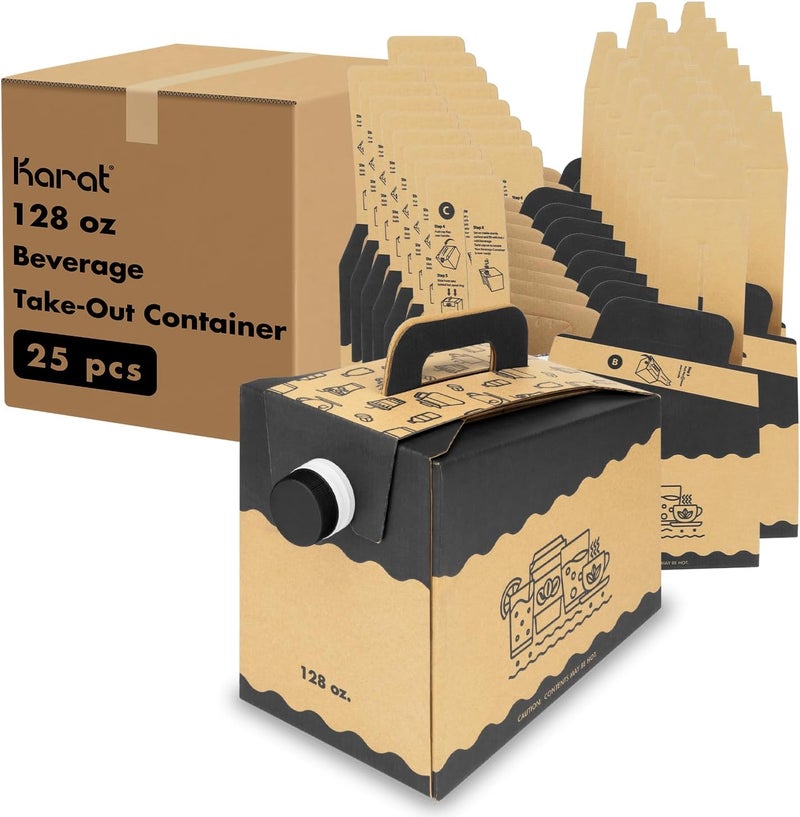 Karat 128 oz Disposable Coffee Dispensers [25 Pack] - Insulated Bulk Coffee Containers with Handle for Hot/Cold Beverages | Leak-Proof for Parties, Catering, Office - Image 1