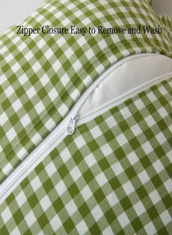 Silnuo 2 Pack Green/White Plaid Ruffle Throw Pillow Covers,100% Washed Cotton Farmhouse Gingham Decorative Pillow Shams Checkered Pillowcases 20" x 20" for Bed,Sofa，Living Room - Image 5