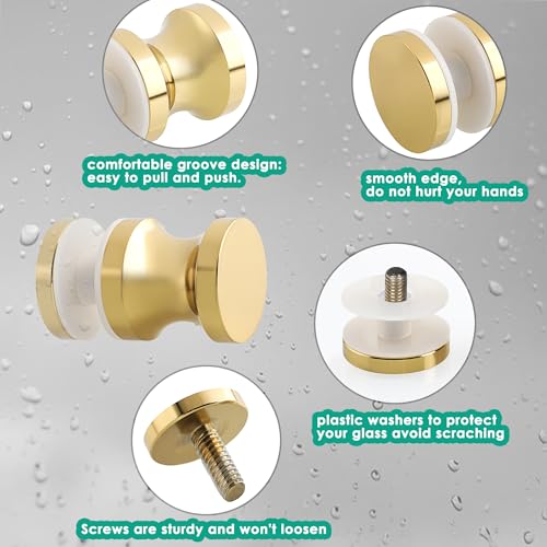 Alise Shower Glass Door Handle,Sliding Shower Doors Knob,Single Sided Pull Hardware Replacement Parts for Bathroom Glass Doors,Solid SUS304 Stainless Steel Knobs,Gold Finish,L9000-G - Image 2
