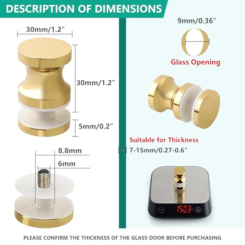 Alise Shower Glass Door Handle,Sliding Shower Doors Knob,Single Sided Pull Hardware Replacement Parts for Bathroom Glass Doors,Solid SUS304 Stainless Steel Knobs,Gold Finish,L9000-G - Image 3