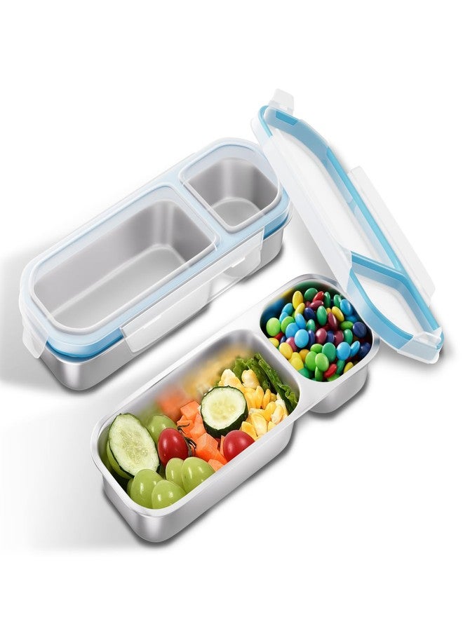 Bakpoco Stainless Steel Snack Containers for Adults Kids with Lid, 2 Pack 2 Compartment Food Storage Container, Reusable, Leak Proof, Grab and Go, Blue - Image 1