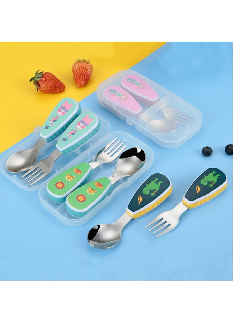Oasisgalore Jungle Theme Kids' Cutlery Set with Case, Stainless Steel Spoon & Fork for Lunch Box, Animal Design - Image 4