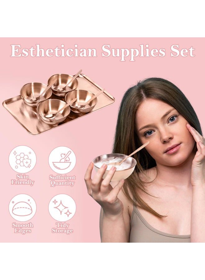 DLUGOPIS 9 Pcs Gold Facial Supplies Large Rose Gold Skincare Tray 4 Stainless Steel Facial Mask Mixing Bowls 4 Esthetician Mixing Spoons Spa Tray Esthetician Bowls for Mask Body Care Bathroom - Image 5