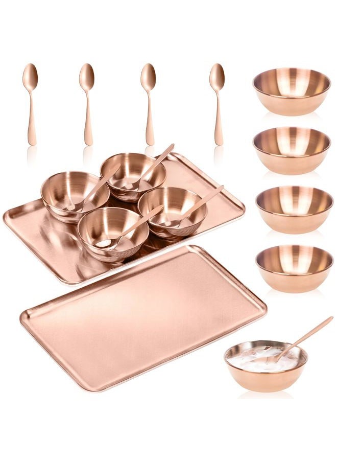 DLUGOPIS 9 Pcs Gold Facial Supplies Large Rose Gold Skincare Tray 4 Stainless Steel Facial Mask Mixing Bowls 4 Esthetician Mixing Spoons Spa Tray Esthetician Bowls for Mask Body Care Bathroom - Image 1