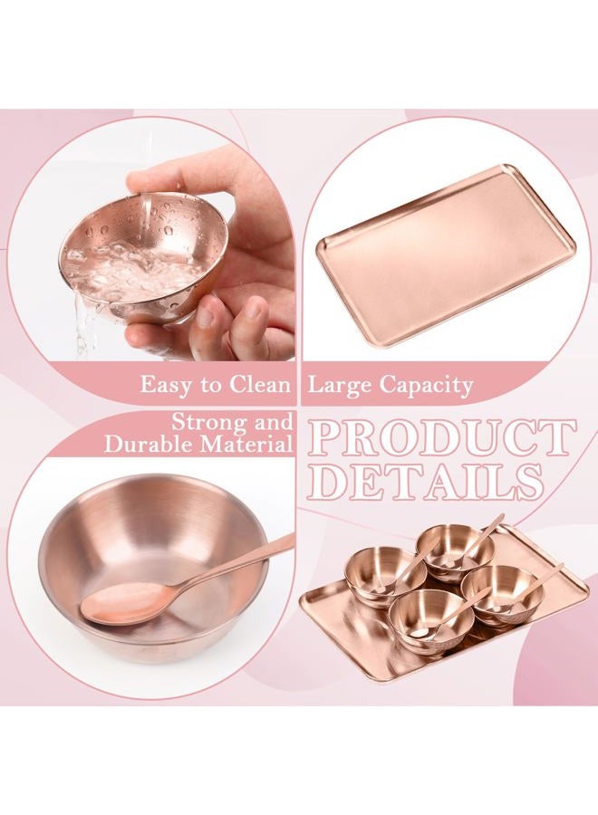 DLUGOPIS 9 Pcs Gold Facial Supplies Large Rose Gold Skincare Tray 4 Stainless Steel Facial Mask Mixing Bowls 4 Esthetician Mixing Spoons Spa Tray Esthetician Bowls for Mask Body Care Bathroom - Image 3