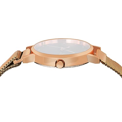 LOUIS DEVIN Rose Gold Plated Mesh Chain Analog Wrist Watch for Women (Brown Dial) | LD-RG173-BRW - Image 3