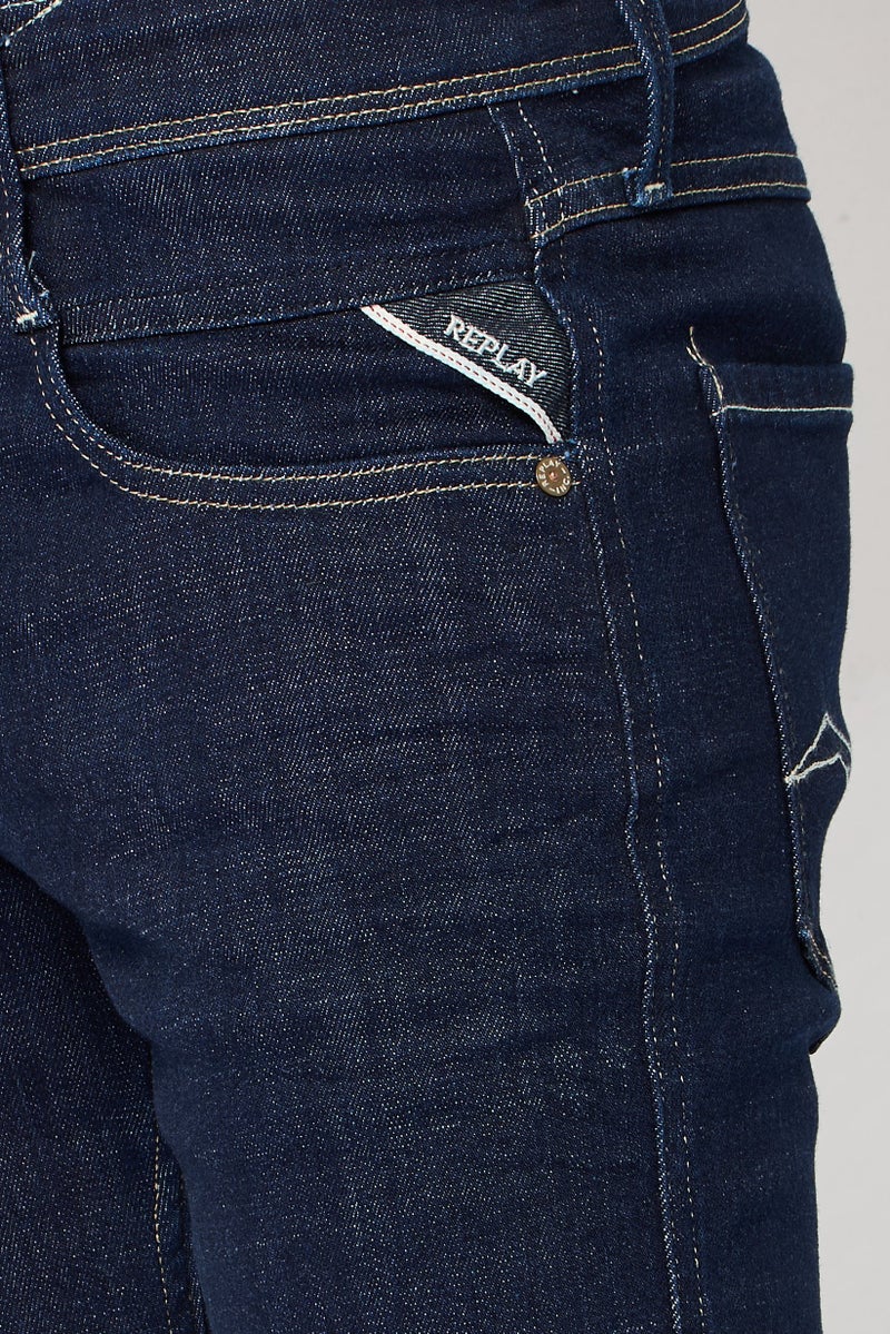 Replay جينز دنيم ضيق للرجال، مغسول وقابل للتمدد، أزرق داكن - Image 3