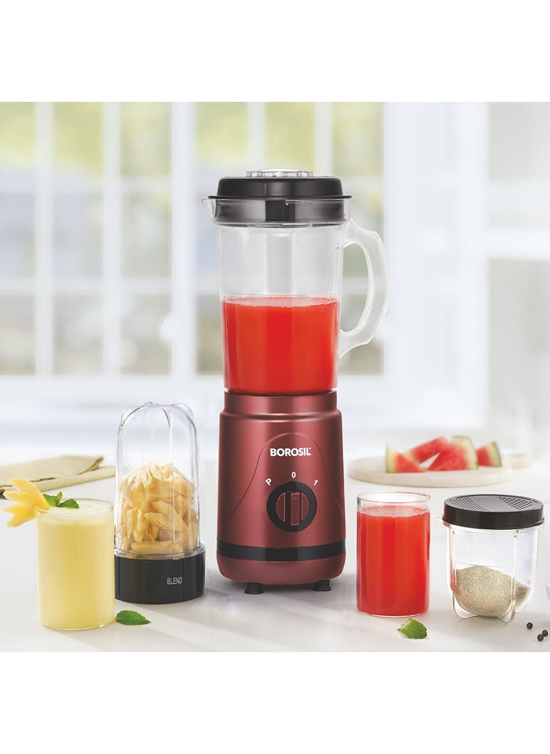BOROSIL Borosil NutriFresh NB05 Portable MiniBlender Grinder 500 ml Jar for Blending Smoothies Chutneys300 ml Dry Grinding SpicesChutney Jar Maroon 400 W 