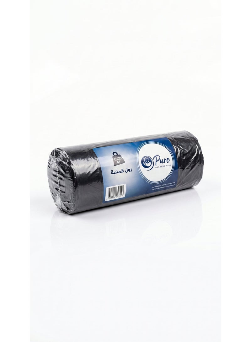 Pure Garbage Bag Roll 1000g,  Heavy Duty Black Plastic Trash Bags, Tear Resistant Waste Bin Liners, High Capacity Commercial Industrial Waste Bags for Home, Office & Business Use - Image 1