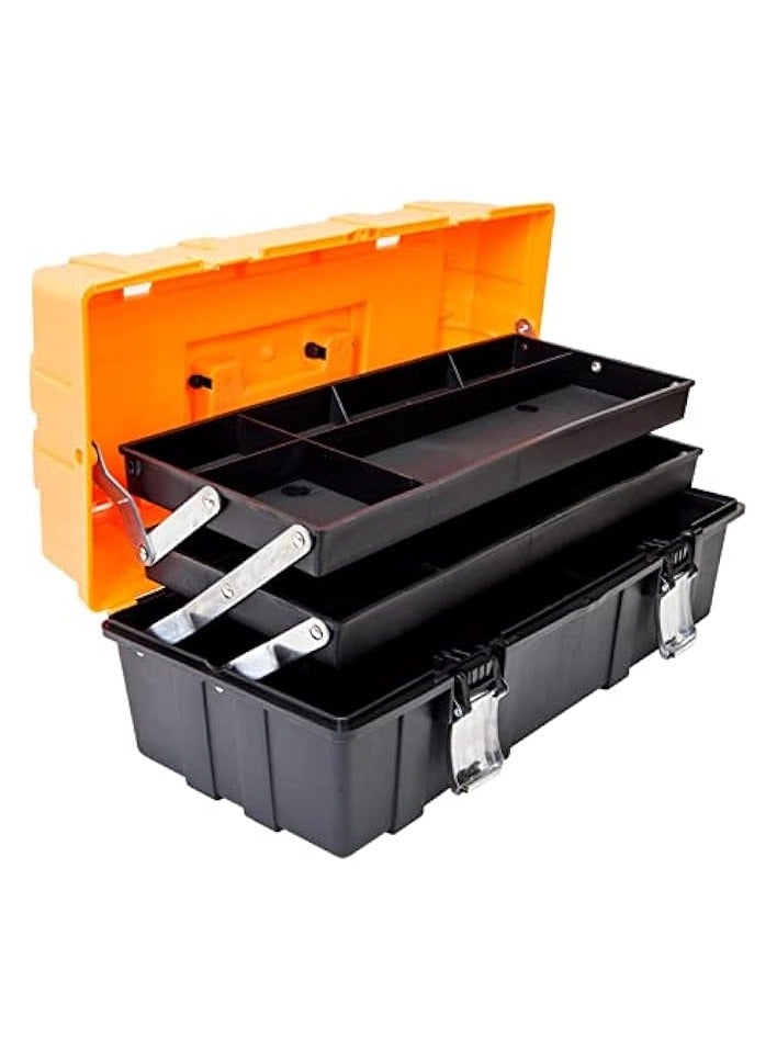 erorex 17-Inch Plastic Tool Box,3-Tiers Multi-Function Storage Portable Toolbox Organizer, Black/Orange  - Image 1