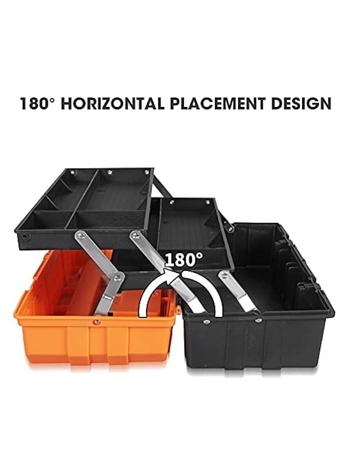 erorex 17-Inch Plastic Tool Box,3-Tiers Multi-Function Storage Portable Toolbox Organizer, Black/Orange  - Image 2