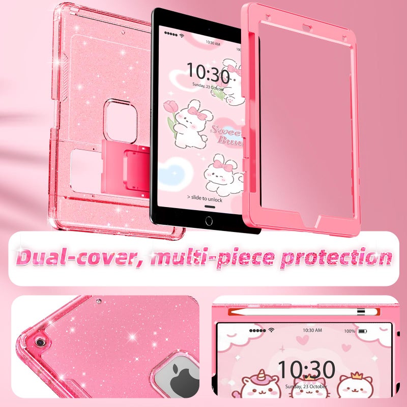 INFILAND Case for iPad 9th/8th/7th Generation 2021/2020/2019 10.2 inch Glitter Clear, Shockproof Protective Cute iPad 7/8/9 Gen Cover with Stand, Pencil Holder for Kids, Girls, Women (Pink) - Image 3