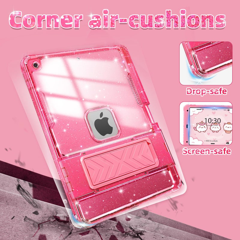 INFILAND Case for iPad 9th/8th/7th Generation 2021/2020/2019 10.2 inch Glitter Clear, Shockproof Protective Cute iPad 7/8/9 Gen Cover with Stand, Pencil Holder for Kids, Girls, Women (Pink) - Image 5