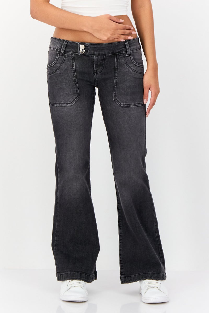 Don't Call Me Jennyfer Women Bootcut Fit Washed Stretchable Denim Jeans, Black  - Image 1