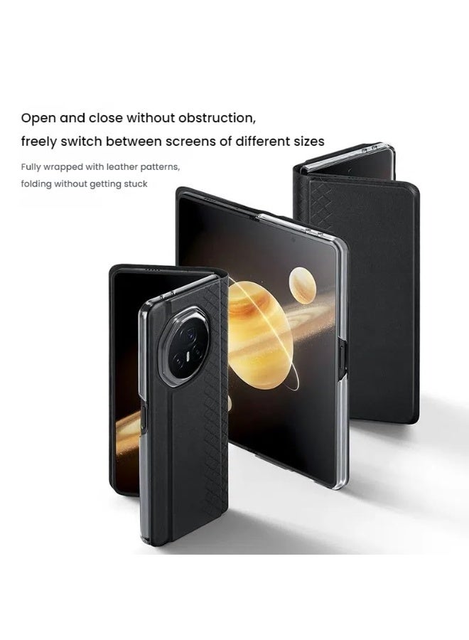 general Case Compatible with Honor Magic V3, Built-in Card Slot + Folding Stand, Folding Screen Magnetic Flap Drop Protection Leather Cover - Image 2