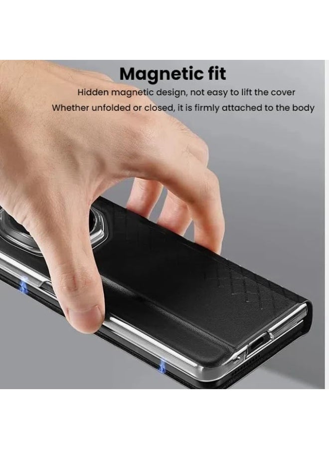 general Case Compatible with Honor Magic V3, Built-in Card Slot + Folding Stand, Folding Screen Magnetic Flap Drop Protection Leather Cover - Image 4