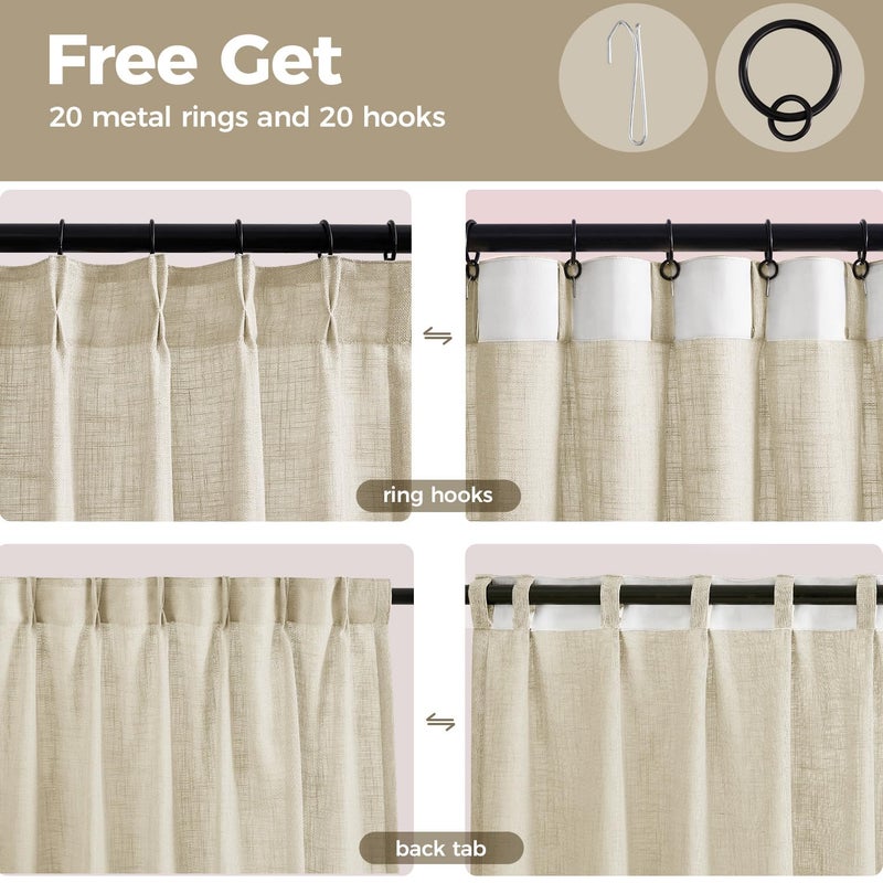 Swandream Pinch Pleated Linen Curtains for Living Room, Light Filtering Sheer Curtains 84 inches Long, Farmhouse Natural Pinch Pleat Drapes, Semi Sheer Window Linen Curtain with Hooks 2 Panels - Image 3