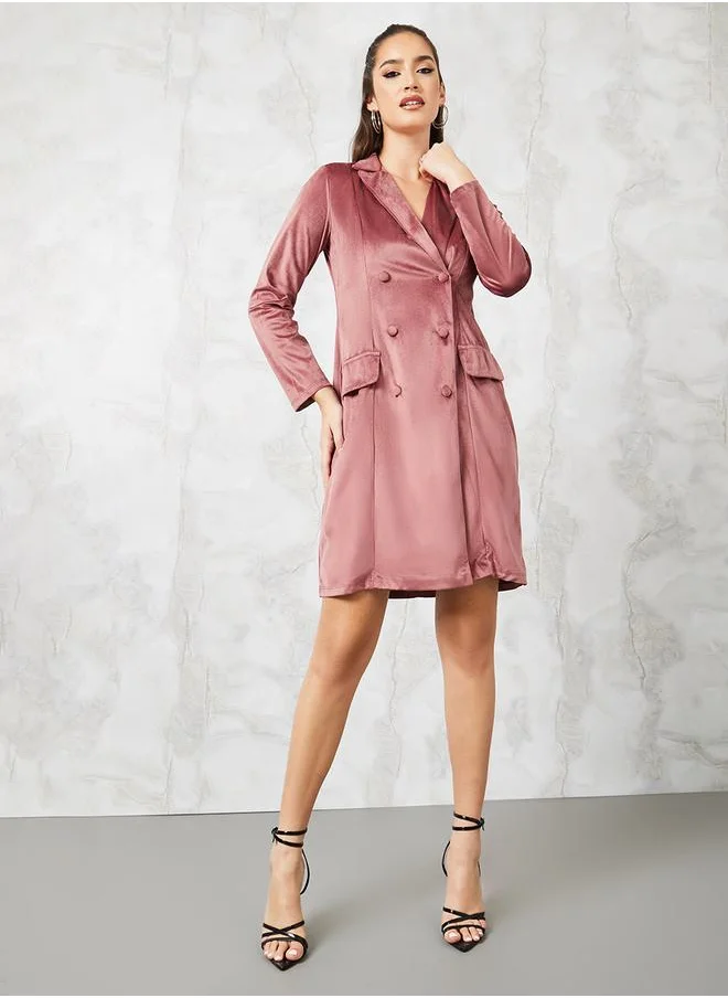 Styli Notch Lapel Velvet Blazer Mini Dress