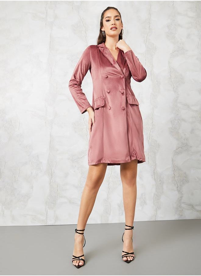 Styli - Notch Lapel Velvet Blazer Mini Dress - Image 1