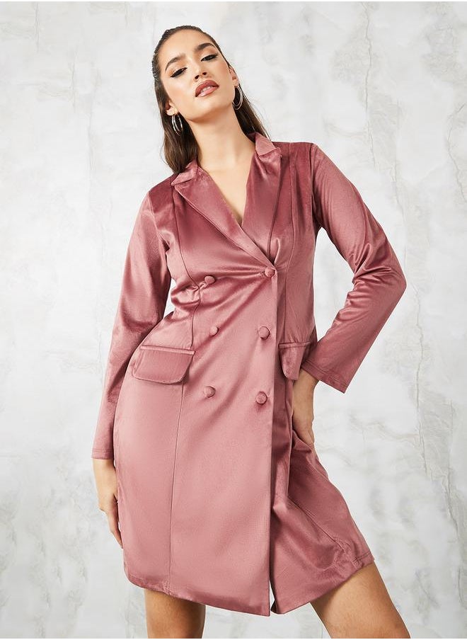 Styli - Notch Lapel Velvet Blazer Mini Dress - Image 1