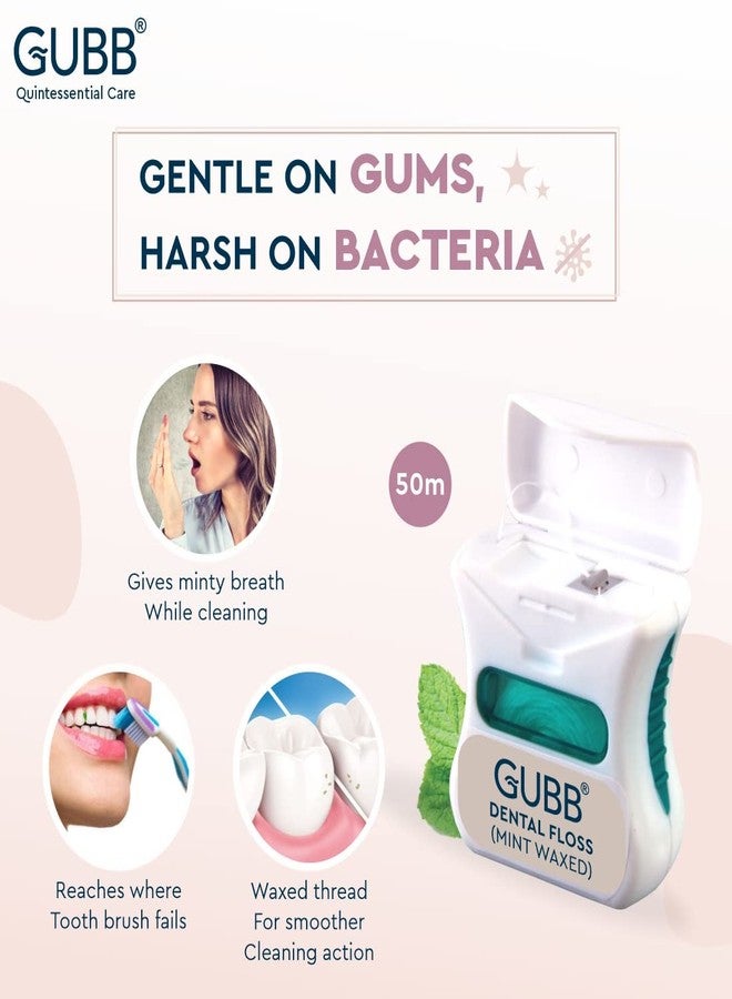 GUBB Dental Floss Thread For Teeth, Mint Waxed Pack of 2-50M Each - Image 2