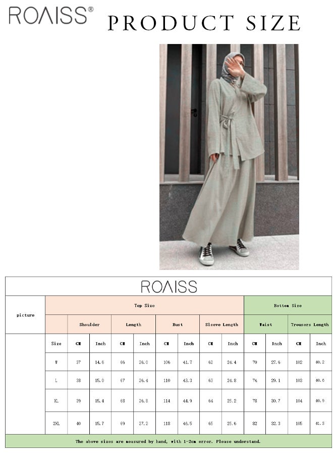 2-Piece Women's Shirt And Skirt Set Loose Fitting Long Sleeved Side Tie Shirt+High Waist Large Hem A-Line Skirt