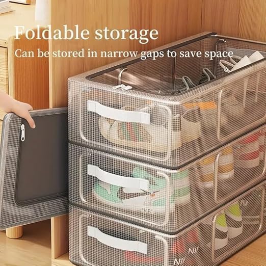 Parssufy Shoe Storage Box, Shoe Organizer for Closet, Clear Plastic Stackable Shoe Boxes, Space Saving Foldable Sneaker Shoe Rack Containers Bin Holder (3), 60X30X15 Cm - Image 5