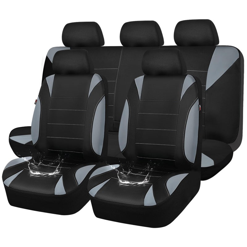 CAR PASS Waterproof Car Seat Covers Full Sets, Universal Fit Seat Covers for Cars, EVA Neoprene Seat Cover Set Full Sets, Interior Covers for Auto SUV,Vans,sedans, Trucks,(Black and Gray) - Image 1
