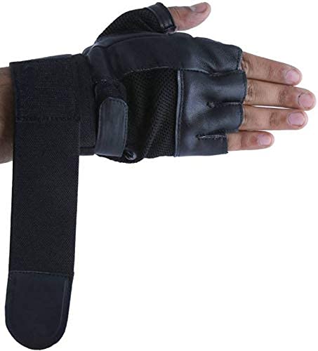ZaySoo Leather Padded Palm Support Sport Gym Gloves with Long Wrist Support - Black - Image 2