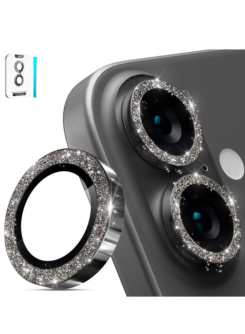 ELTRAZONE IP 16/16 Plus Camera Lens Protector – [AR+AF Tempered Glass] [9H Anti-Scratch] Metal Individual Lens Cover, HD Clear Camera Accessories (Glitter Black) - Image 1