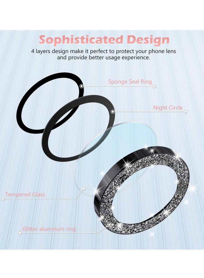 ELTRAZONE IP 16/16 Plus Camera Lens Protector – [AR+AF Tempered Glass] [9H Anti-Scratch] Metal Individual Lens Cover, HD Clear Camera Accessories (Glitter Black) - Image 2